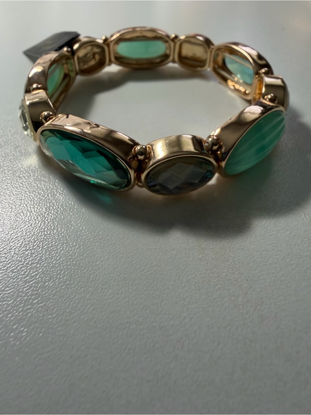 Gold-Tone Multi-Stone Green Cabochon Statement Bracelet BNWT